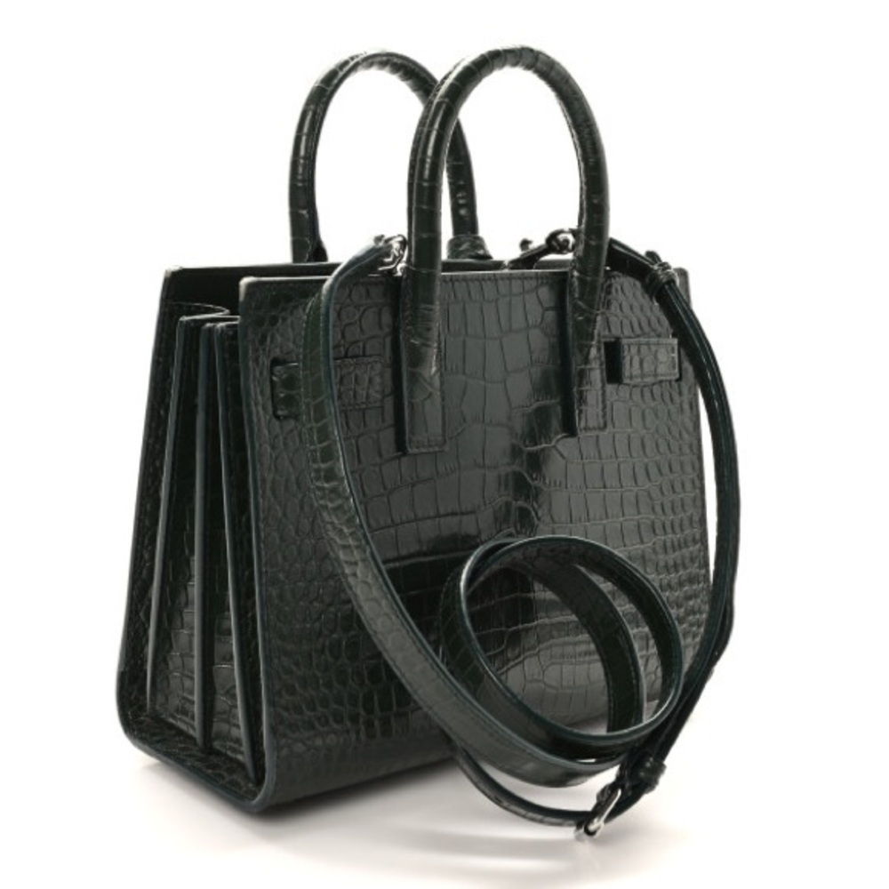 SAINT LAURENT Calfskin Crocodile Embossed Nano Sac De Jour Dark Green - Picture 5 of 10